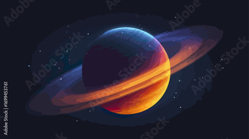 Colorful planet with rings in space