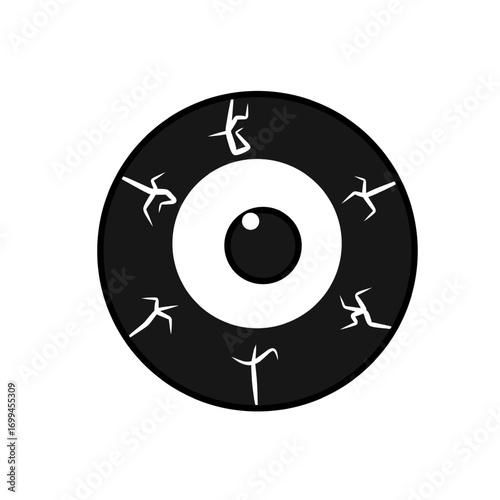 Flat Spooky Eyeball with Runes Halloween Style Graphic Illustration
