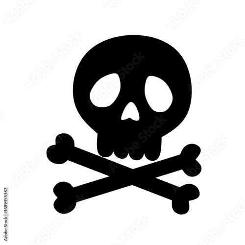Simple Flat Black Skull and Crossbones Silhouette Sign Illustration