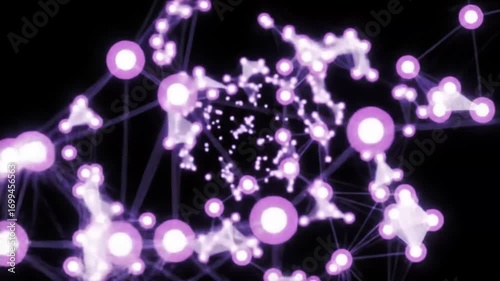 Abstract network connection background with glowing purple dots and lines, representing data flow and digital communication.