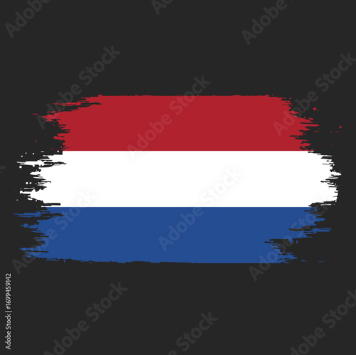 Netherlands flag vector illustration on brush paint texture, abstract grunge stroke design, patriotic national symbol for independence day, cultural identity art and creative country texture backgroun