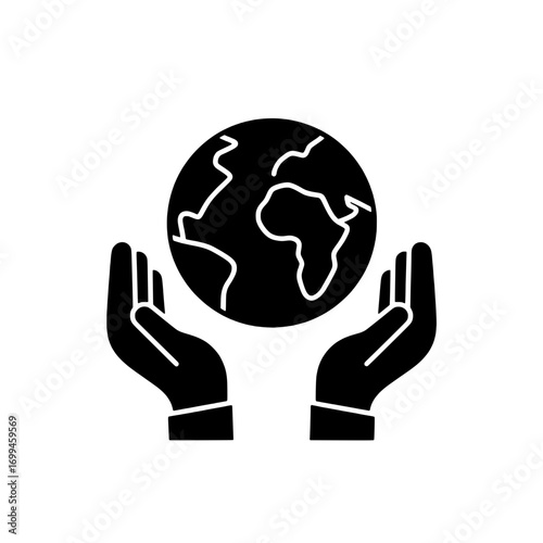 Hands holding the Earth globe black glyph icon representing environmental protection and global care