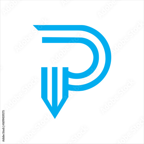 Modern letter P logo design, abstract pen nib icon, business corporate branding identity, creative minimalist vector symbol, professional logo template