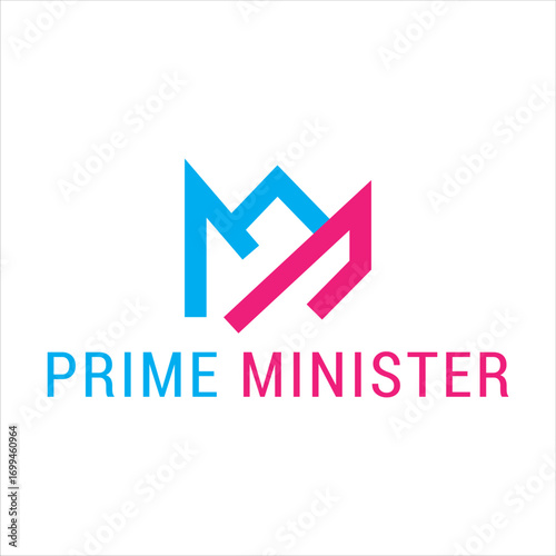 Prime Minister logo design, abstract geometric monogram, business corporate branding identity, modern minimalist vector icon, professional company template