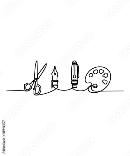 Vector design of a sewing set with metal scissors and steel needle and thread illustration