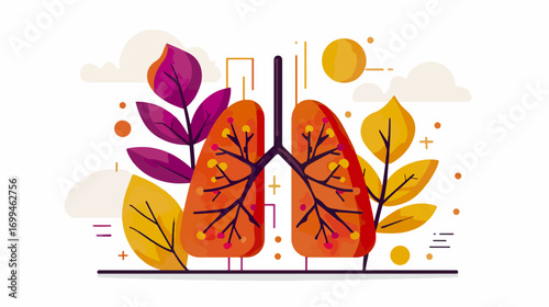 Human lungs illustration with autumn leaves