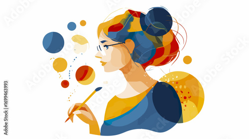 Woman artist painting colorful abstract illustration