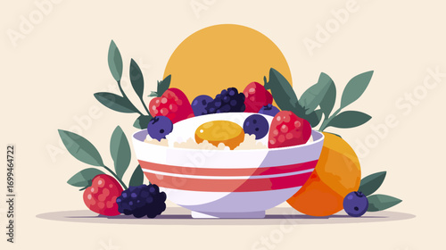 Breakfast bowl with berries and egg