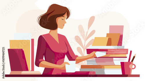 Woman organising documents at desk