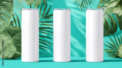 Wallpaper Mural Blank White Tumbler Mockup on Wooden Table with Background Torontodigital.ca