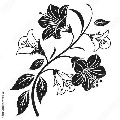 Elegant black and white floral branch silhouette