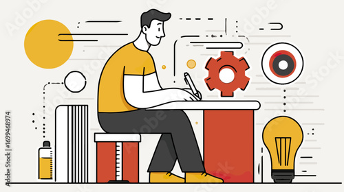 Person working at desk creative process