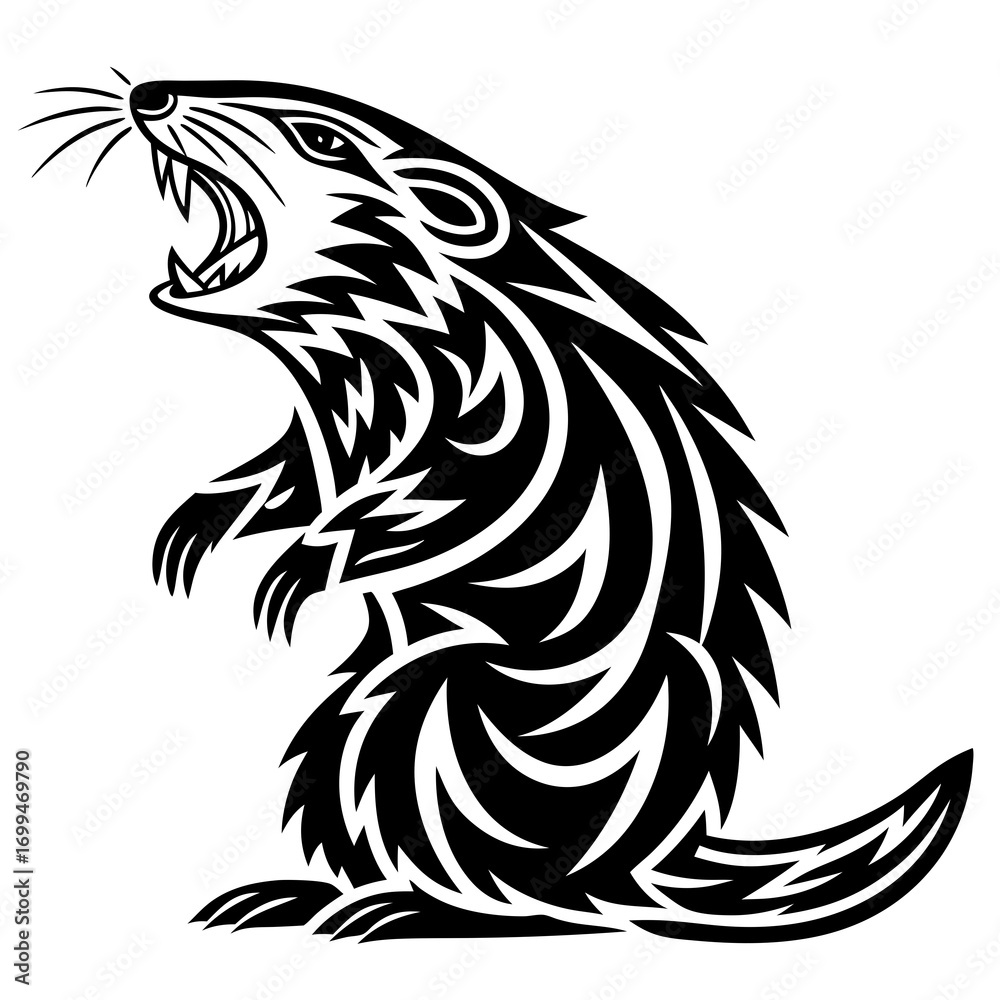 Obraz premium Tribal tattoo style groundhog roaring with open mouth