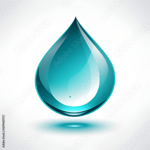 Stylized teal water droplet icon with subtle shadow and light reflection on white