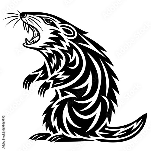Tribal tattoo style groundhog roaring with open mouth