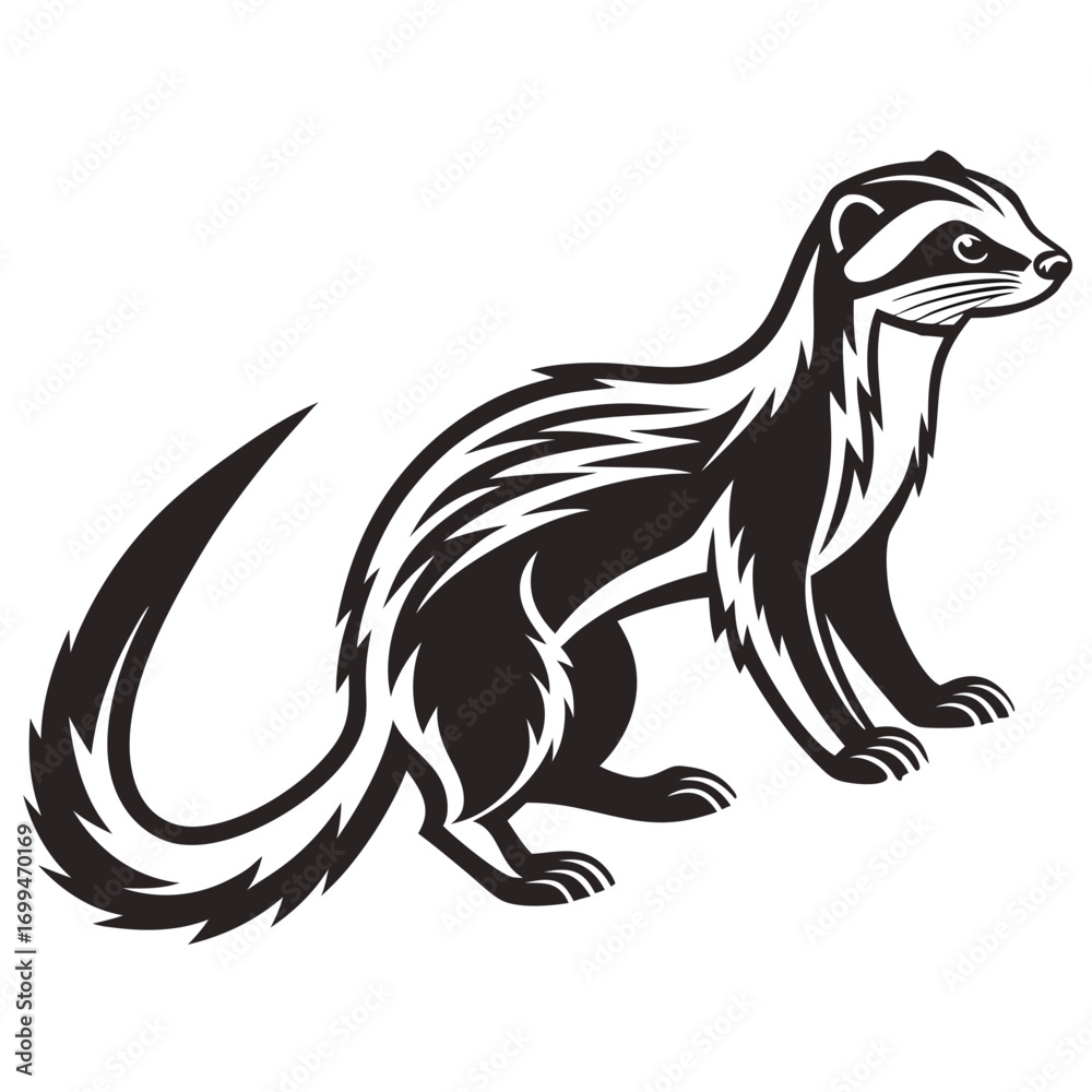 Fototapeta premium Stylized black and white illustration of a ferret or weasel