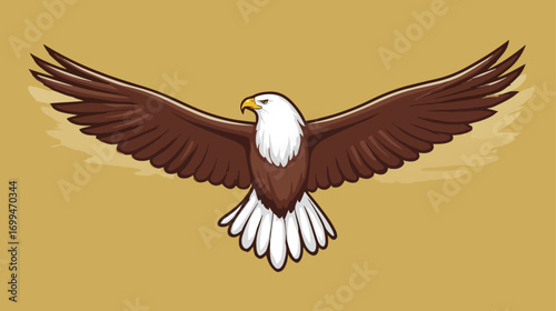 Eagle soaring against beige background