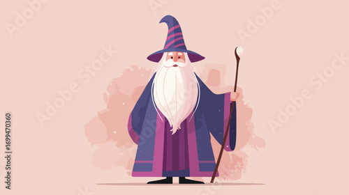 Cartoon wizard character standing with staff