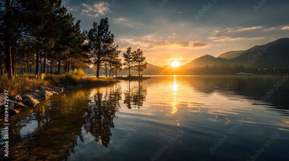 Fototapeta premium sunset on the lake