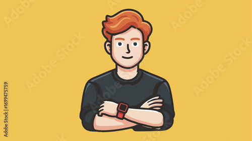 Smiling man with crossed arms on yellow background