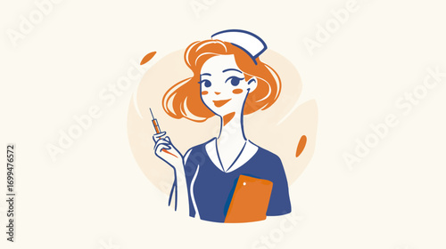 Nurse holding syringe illustration