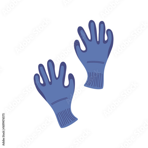 Blue rubber gloves placed flat on a white background for cleaning and protection tasks