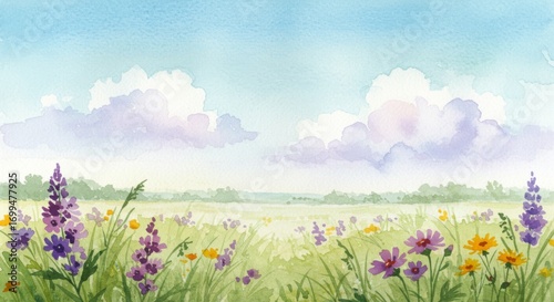 Watercolor Painting of a Vibrant Wildflower Meadow