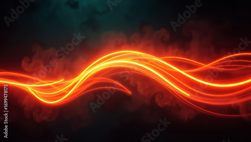 Vibrant Abstract Light Concept: Glowing Flame Waves and Dragon's Fire in Motion - Digital Art Dreamy, Modern Background Design with Fluid Shapes and Energy Smoke Motion in Red Orange 