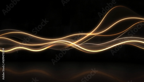 Abstract Light Design Photography: Dynamic Glowing Swirl Pattern with Illuminated Motion and Fluid Reflection