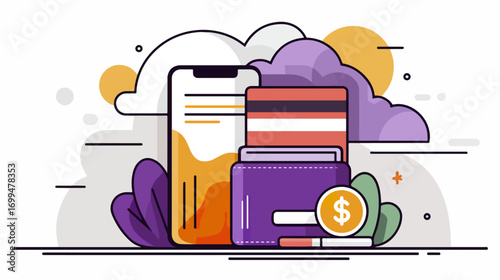 Digital wallet mobile payment illustration