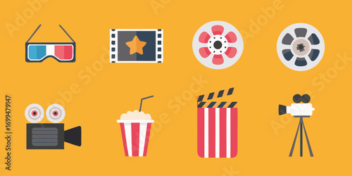 Collection of movie icons for cinema and entertainment