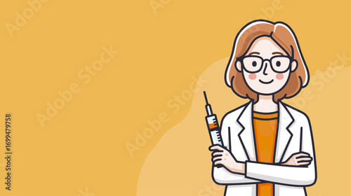 Female doctor holding syringe illustration