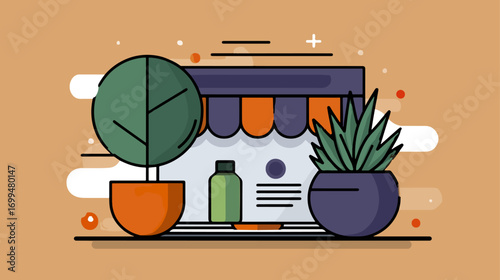 Plants decorated shopfront illustration