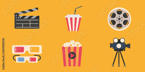 Movie night icons collection for entertainment and cinema