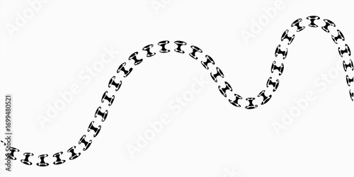Abstract wavy line made of repeating black spool shapes on white background