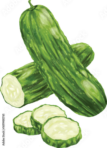 cucumber fruit botanical digital painting