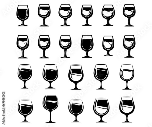 Wine Glass Icon Set – Black and White Christmas Holiday Vector Pack
