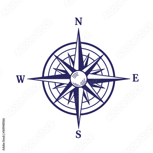 Elegant blue compass rose illustration perfect for navigation travel and directional concepts