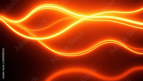 Dynamic Abstract Light Background with Glowing Orange Waves and Fluorescent Fluids in Modern Digital Art Design