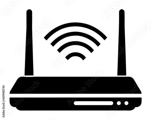 Black icon of a wireless router with signal waves