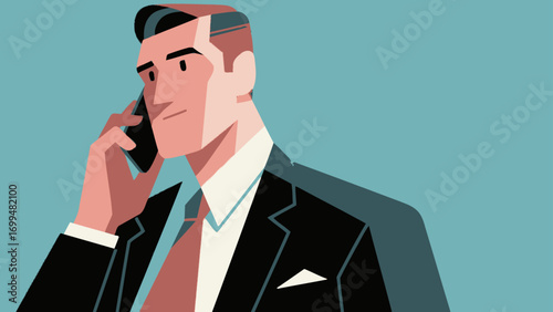 Business people make phone calls in the office to communicate and discuss cooperation. Hand-drawn vector illustration