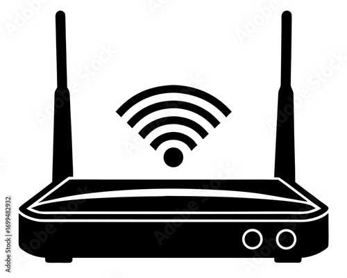 Black silhouette of a wireless router with wifi signal icon