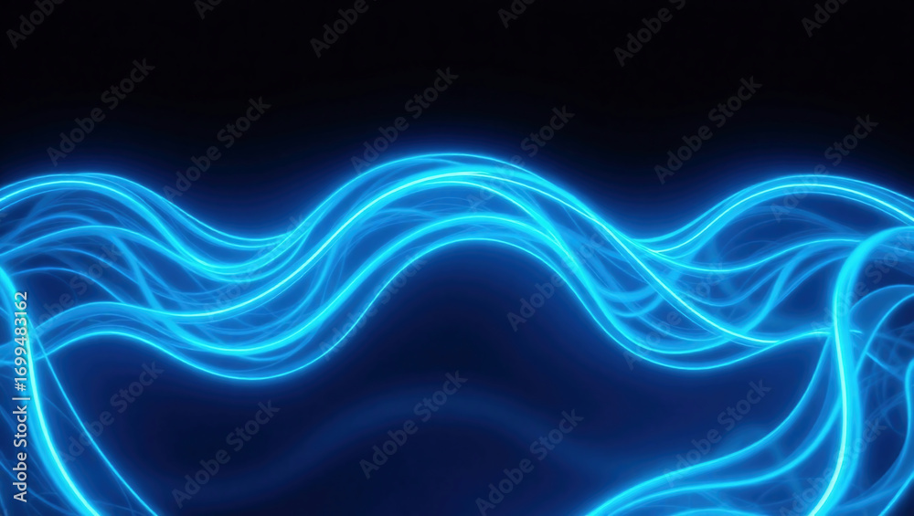 Obraz premium Futuristic Tech Background: Abstract Waves and Neon Blue Glowing Lines in Dynamic Fluid Motion