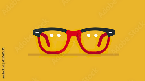 Red eyeglasses on a mustard background
