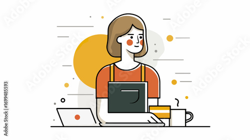 Woman working at a counter with laptop