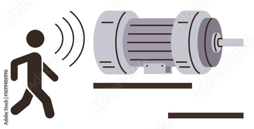 Individual activating proximity sensor near large industrial motor, indicating automated monitoring or operation. Ideal for automation, technology, innovation, industry, safety, sensors