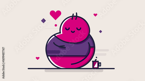 Cute character enjoying coffee