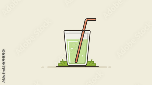 Glass of green drink with straw