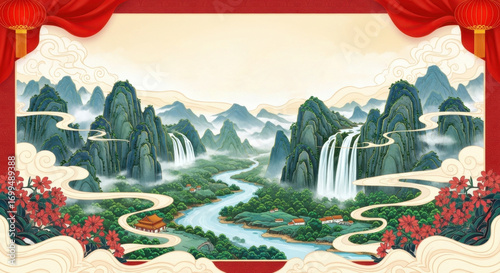 Landscape with Chinese style landscape