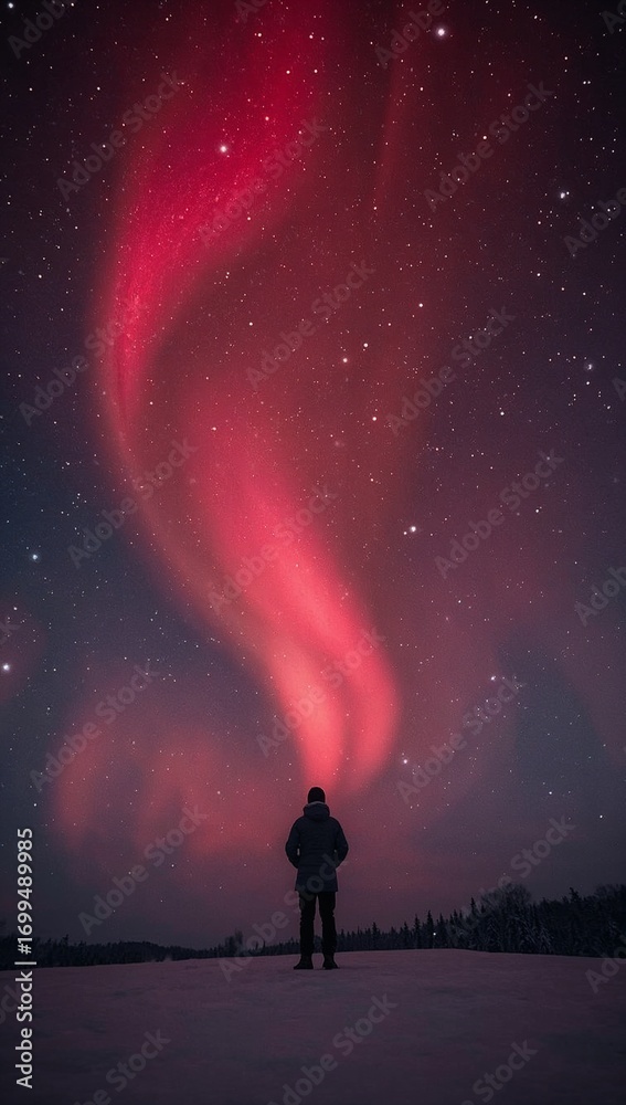Fototapeta premium Person Gazing at Spectacular Aurora Borealis